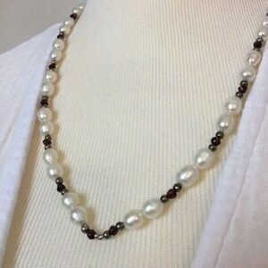 Handmade Baroque Pearl Necklace White Cultured Pearls Toggle Close Red Beads